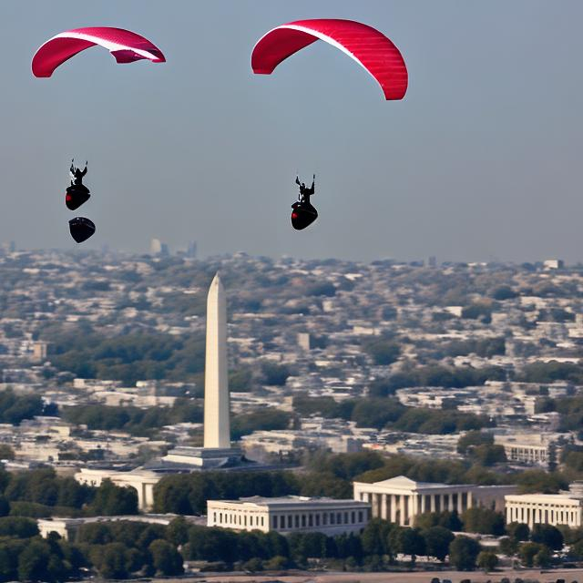 Prompt: 911 hamas paragliders flying over washington DC skyline