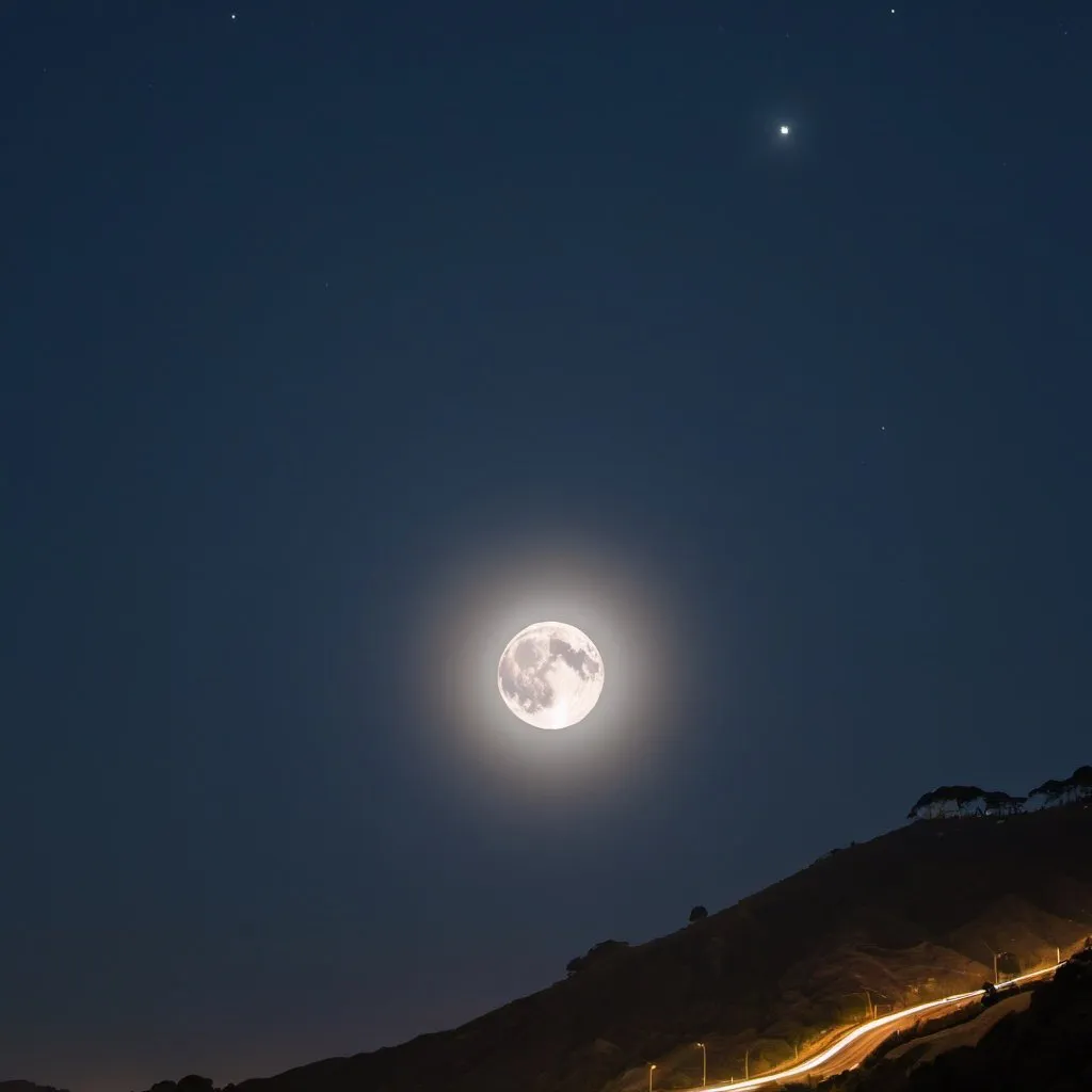 Prompt: Moon over Marin, overhead lighting, extra wide angle view, infinity vanishing point