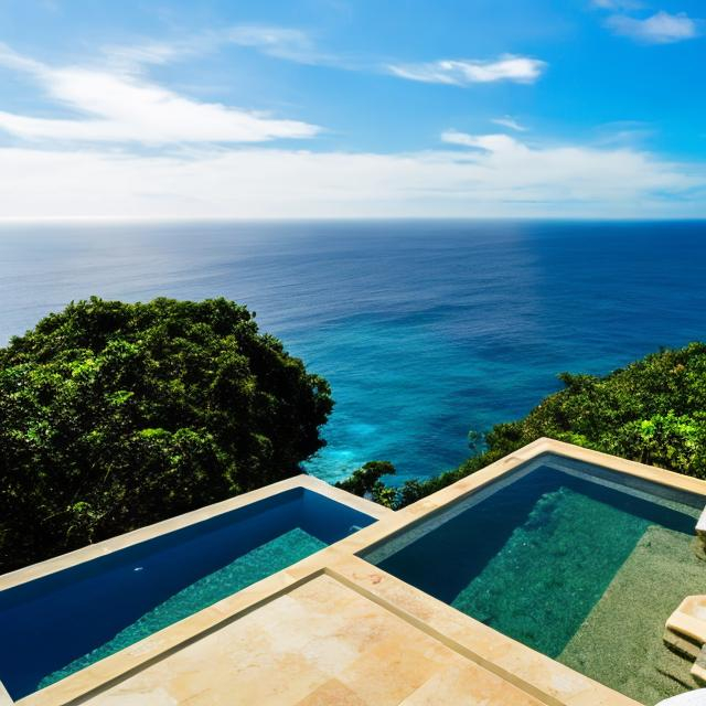 Prompt: ocean view from cliffside infinity pool