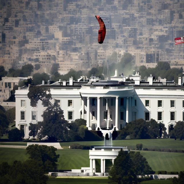 Prompt: 911 hamas paragliders flying over the White House