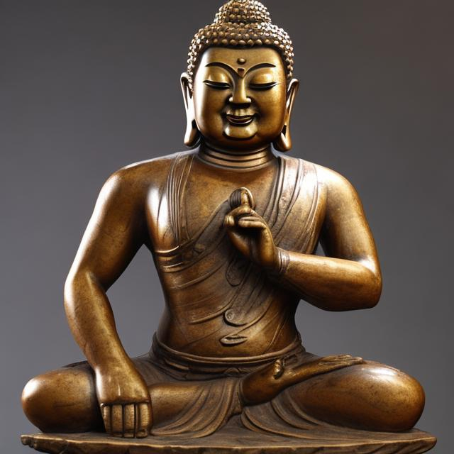 Prompt: widescreen image of an ancient patina bronze bodybuilding buddha playing guitar