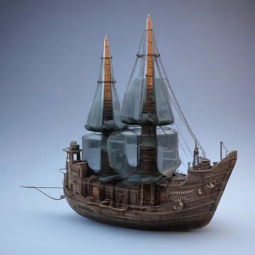 Prompt: outside view of glass bottle with a scale model ship inside