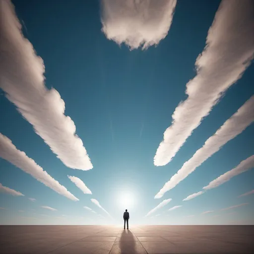 Prompt: solid sky, overhead lighting, wide angle view, surreal background proportions, infinity vanishing point