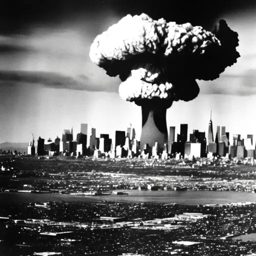 Prompt: manhattan skyline, nuclear test blast background