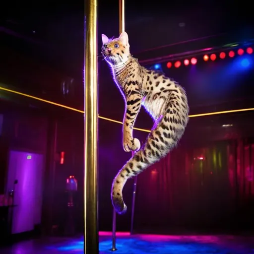 Prompt: exotic cat pole dancer at the club