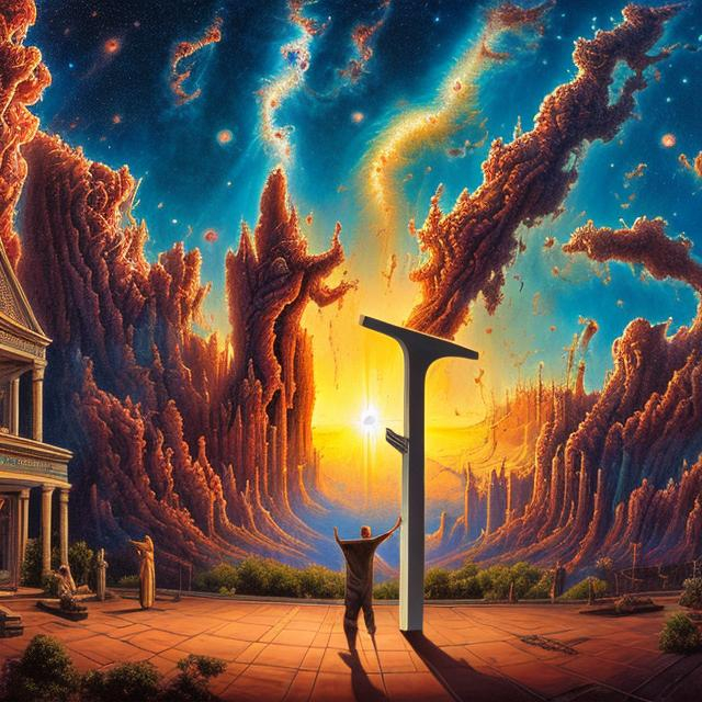 Prompt: wide view, jesus playing guitar on the street corner, in front of a bbq, infinity vanishing point, pillars of creation nebula background