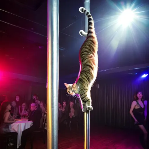 Prompt: cat pole dancer at the club