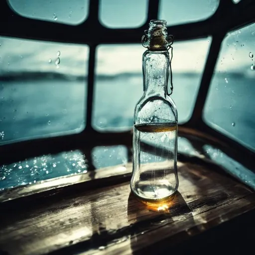 Prompt: ship inside a glass bottle