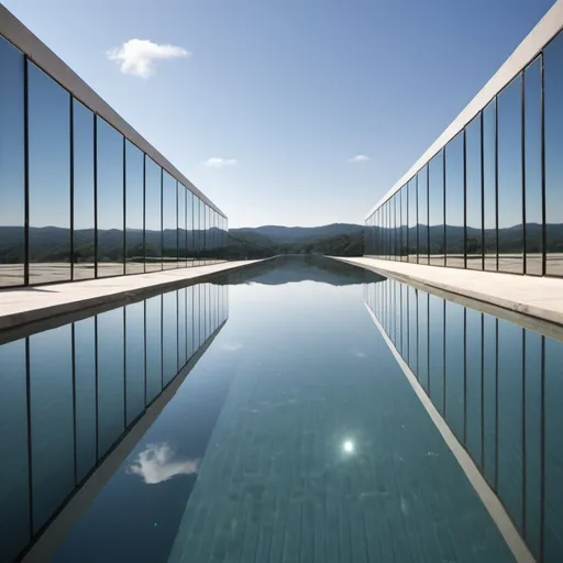 Prompt: infinity pool of mirrors, wide angle view, infinity vanishing point