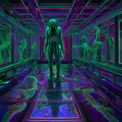 Prompt: photo of Cthulhu in an infinity mirror room