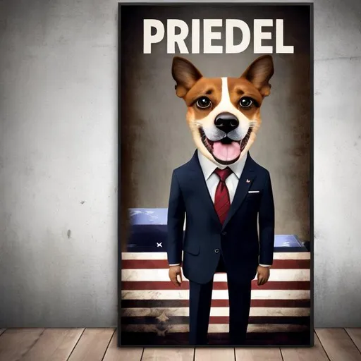 Prompt: dog in suit for president poster