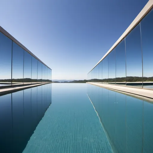 Prompt: infinity pool of mirrors, wide angle view, infinity vanishing point