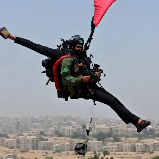 Prompt: hamas paraglider with machine gun