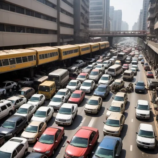 Prompt: rush hour traffic pileup disaster in venusian city