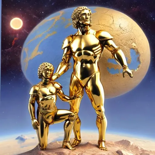 Prompt: farnese atlas holding gold planet earth