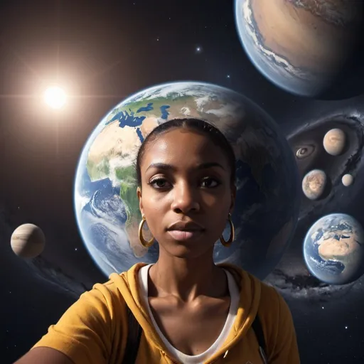 Prompt: zunesha, wide angle perspective, planet background, infinity vanishing point