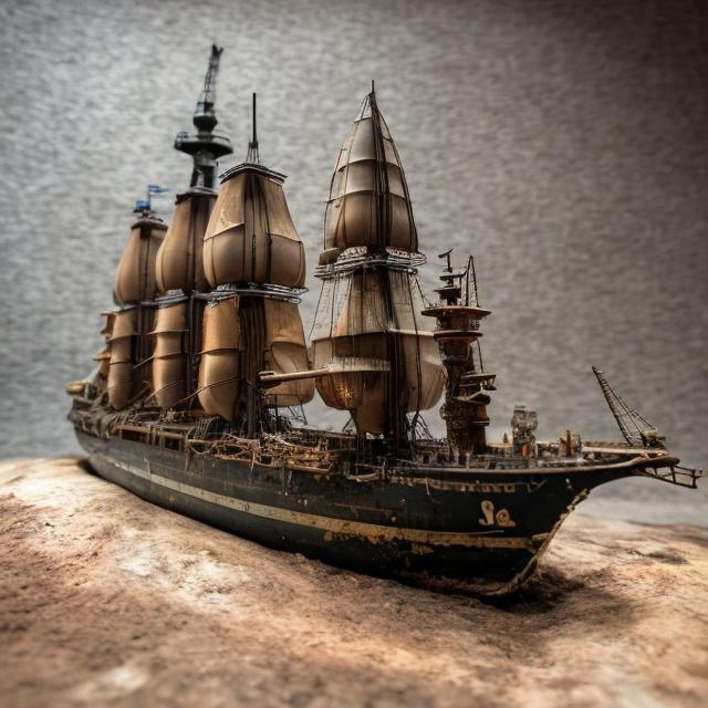 Prompt: ship scale model inside a bottle