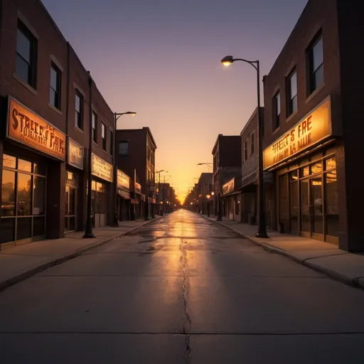 Prompt: streets of fire, golden hour outdoor overhead lighting, extra wide angle view, infinity vanishing point