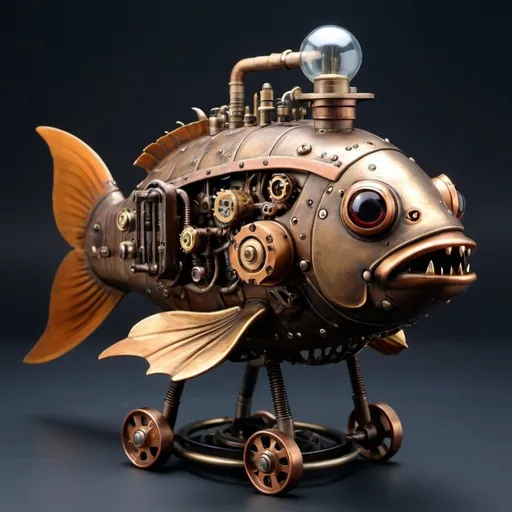 Prompt: atomic steampunk piranha