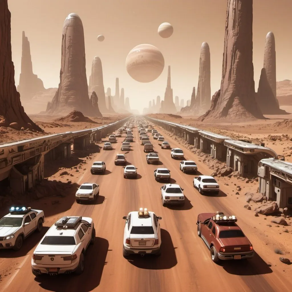 Prompt: rush hour traffic in martian city