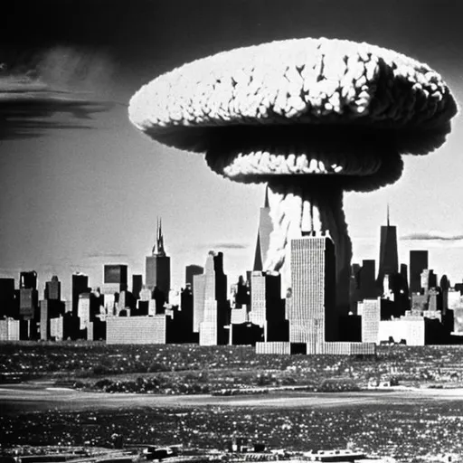 Prompt: manhattan skyline, nuclear test blast background