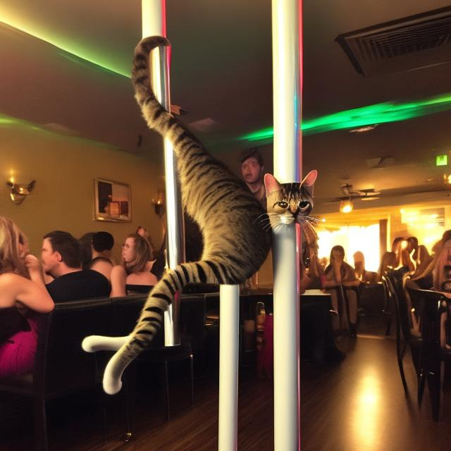 Prompt: cat pole dancer at the club