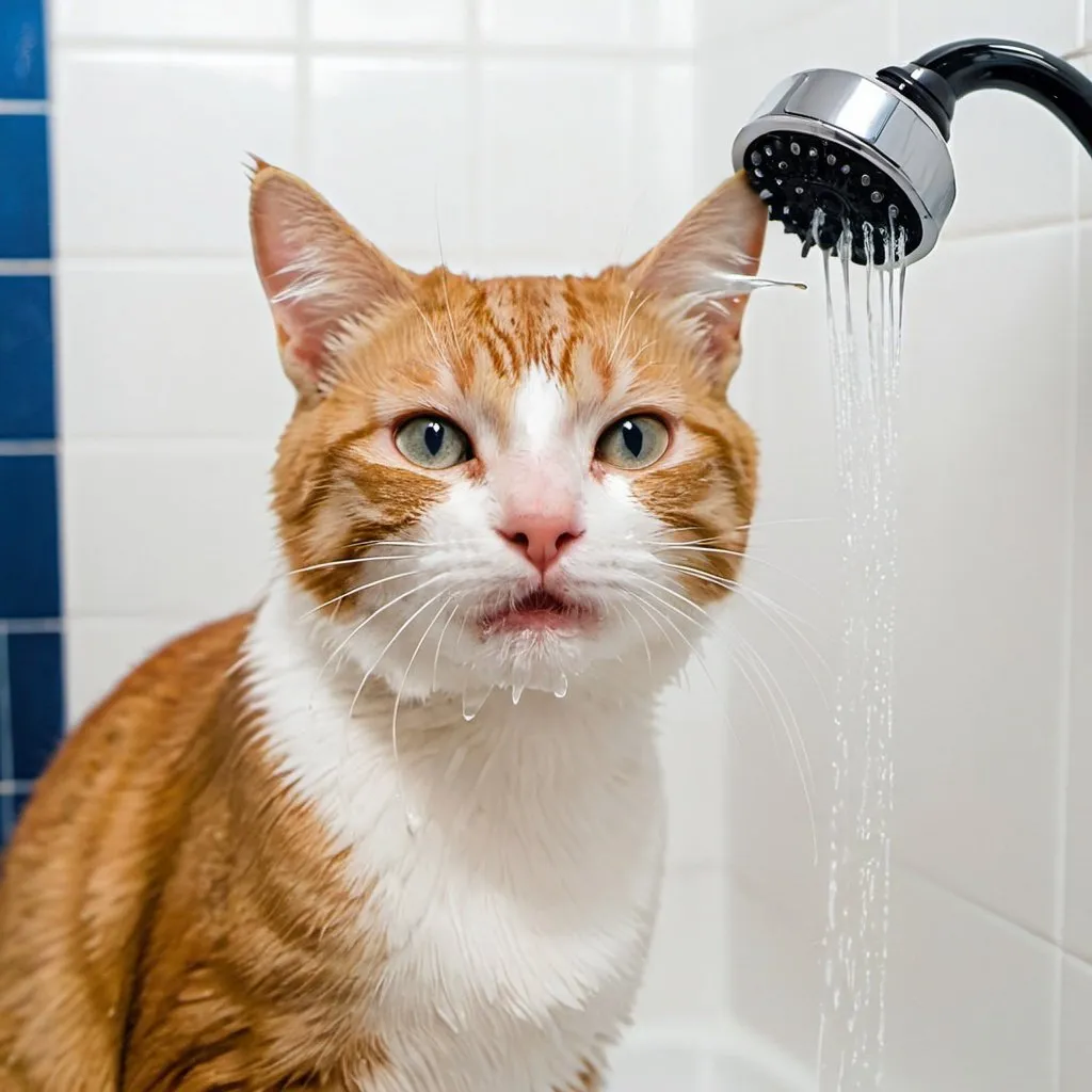 Prompt: cat taking a shower