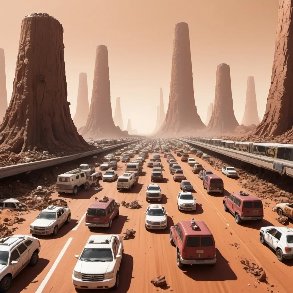 Prompt: rush hour traffic pileup disaster in martian city