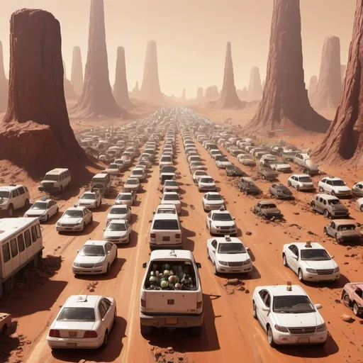 Prompt: rush hour traffic disaster in martian city