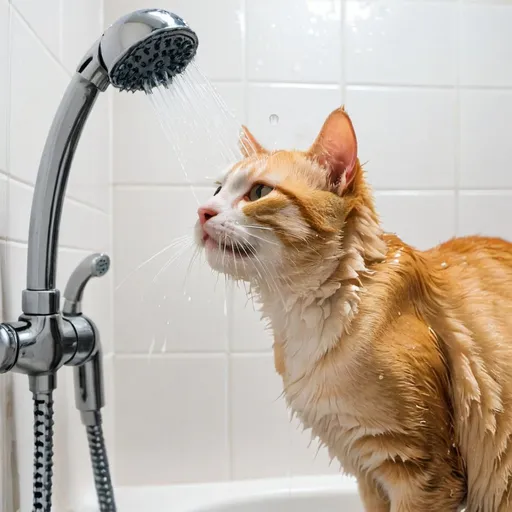 Prompt: cat taking a shower