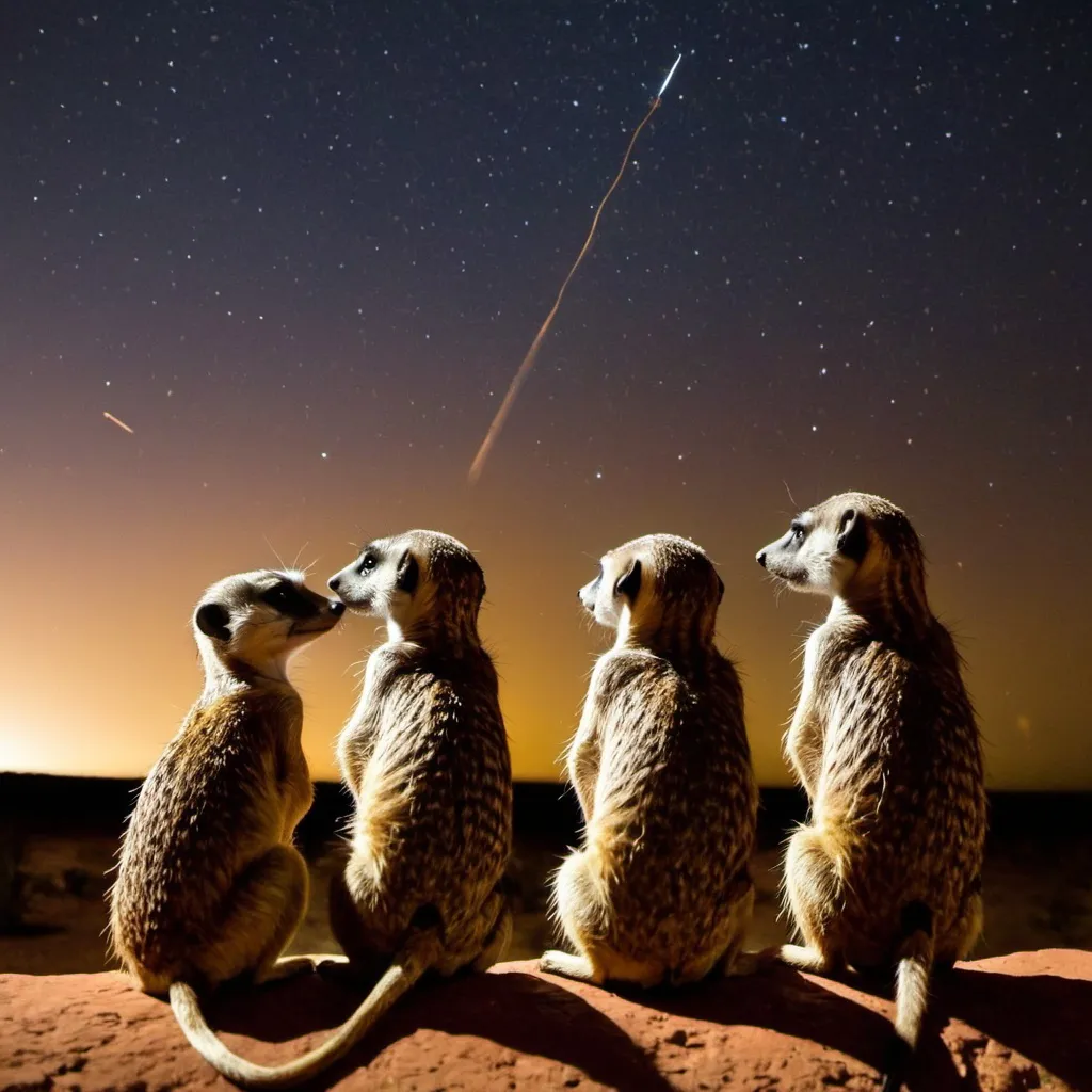 Prompt: meerkats watching a meteor shower