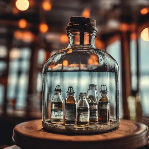 Prompt: ship display inside a glass bottle