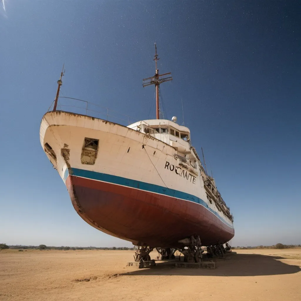 Prompt: Rocinante, Campo de Criptana background, extra wide angle view, infinity vanishing point