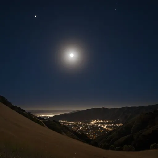 Prompt: Moon over Marin, overhead lighting, extra wide angle view, infinity vanishing point