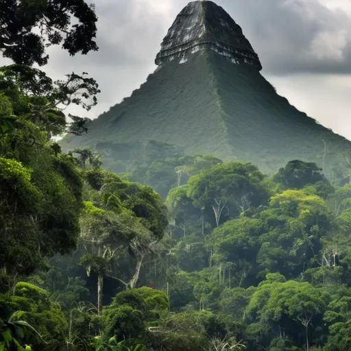Prompt: wide panorama view, hundreds of xenomorphs climbing up pyramid, set in Belize rain forest jungle
