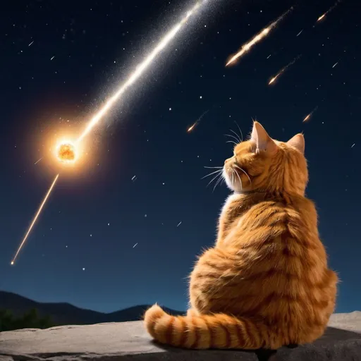 Prompt: Garfield the Cat watching a meteor shower