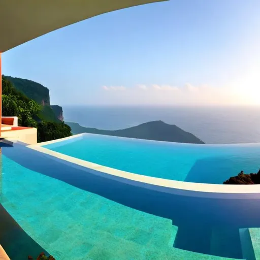 Prompt: panorama ocean view from cliffside infinity pool