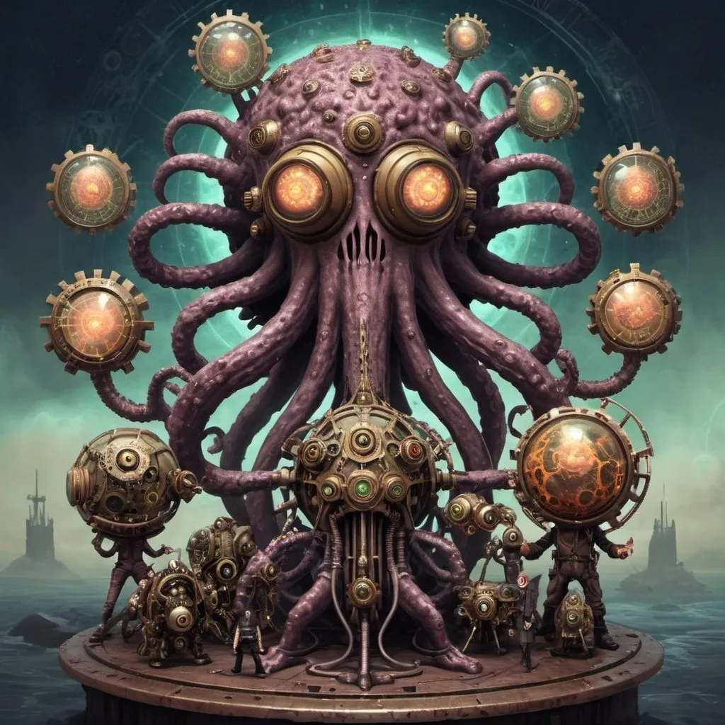 Prompt: atomic steampunk yog-sothoth and friends