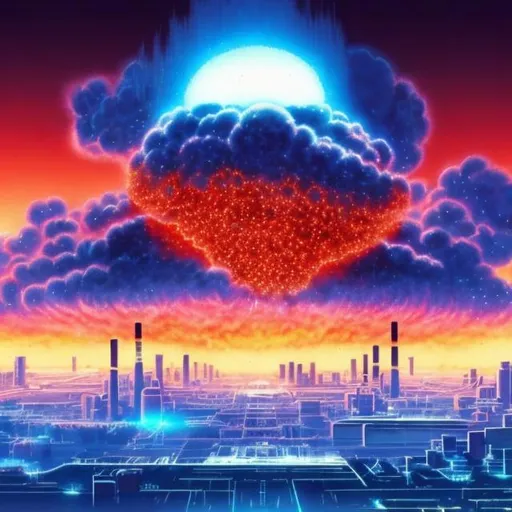 Prompt: crystal city, nuclear blast cloud background