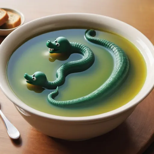 Prompt: nessie swimming in soup