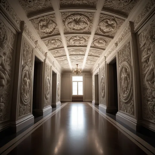 Prompt: bizarre AI response, ornately detailed bas relief, overhead lighting shadows, wide angle view, infinity vanishing point
