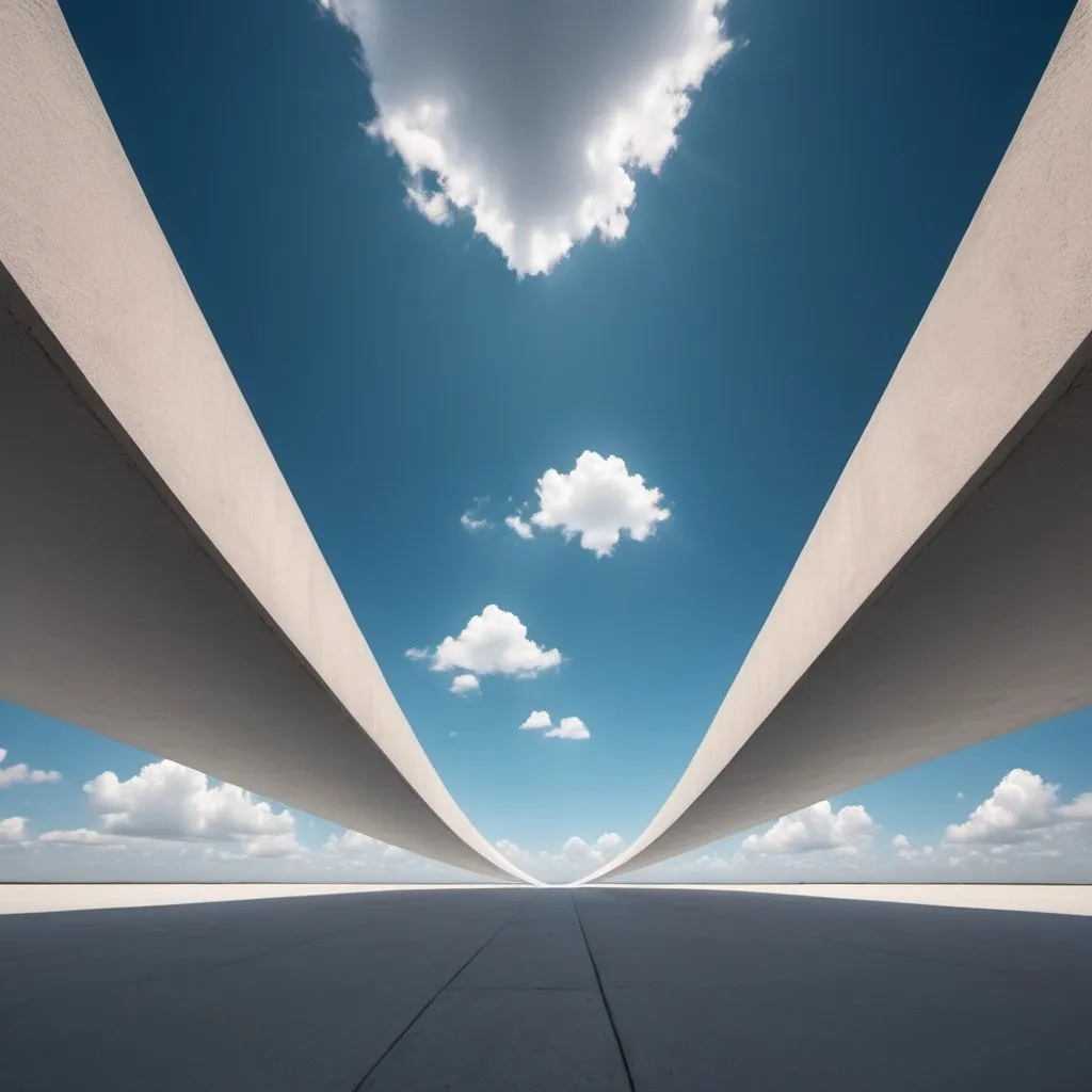 Prompt: solid sky, overhead lighting, wide angle view, surreal background proportions, infinity vanishing point