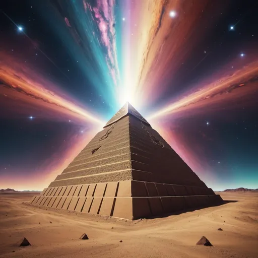 Prompt: Pyramid Power, wide angle perspective, surreal nebula background, infinity vanishing point