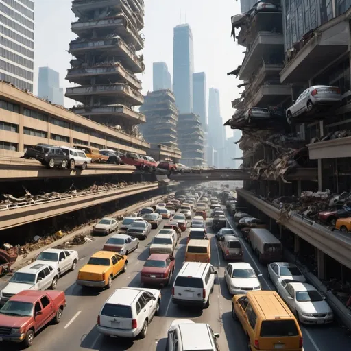 Prompt: rush hour traffic pileup disaster in venusian skyscraper city