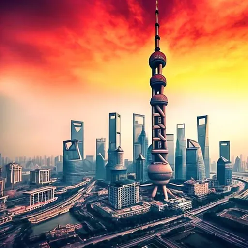 Prompt: shanghai skyline, nuclear test background