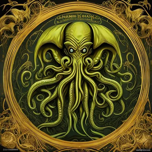 Prompt: 100 Cthulhu standing in a golden ballroom