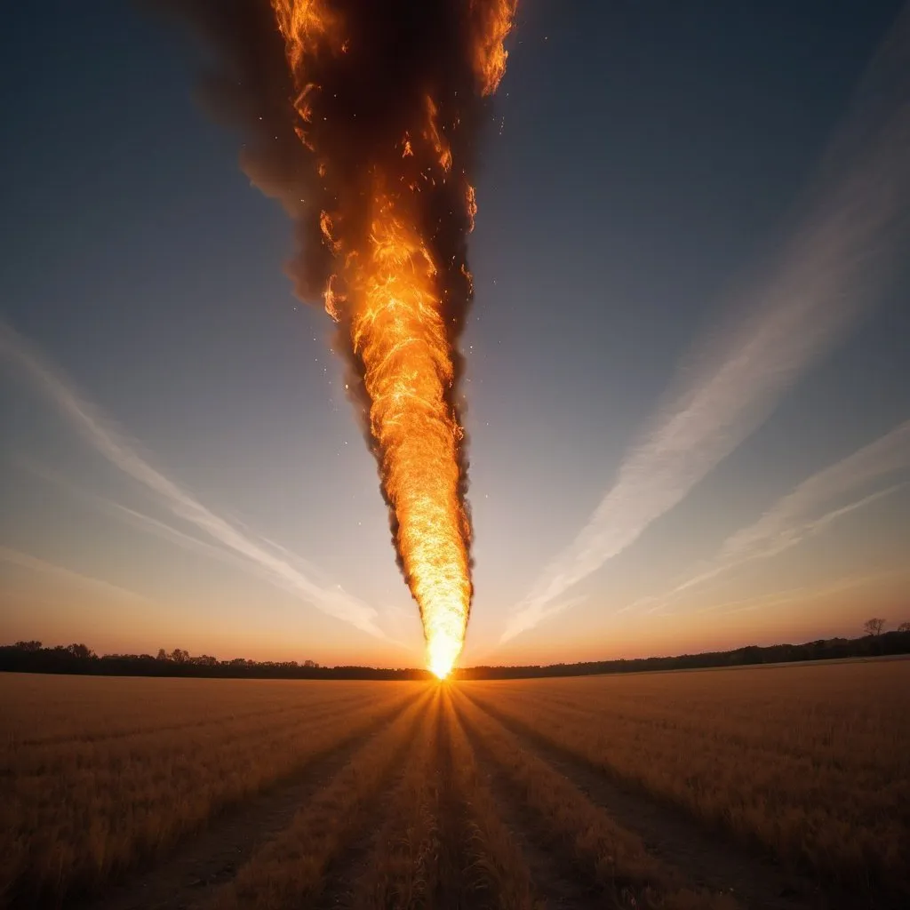 Prompt: strange fire, overhead golden hour lighting, extra wide angle field of view, infinity vanishing point