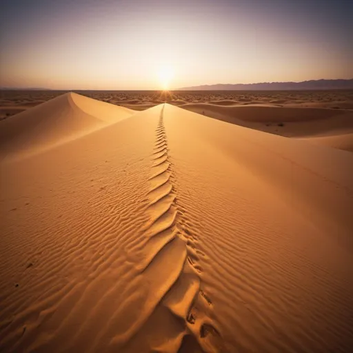 Prompt: strange desert, overhead golden hour lighting, extra wide angle field of view, infinity vanishing point
