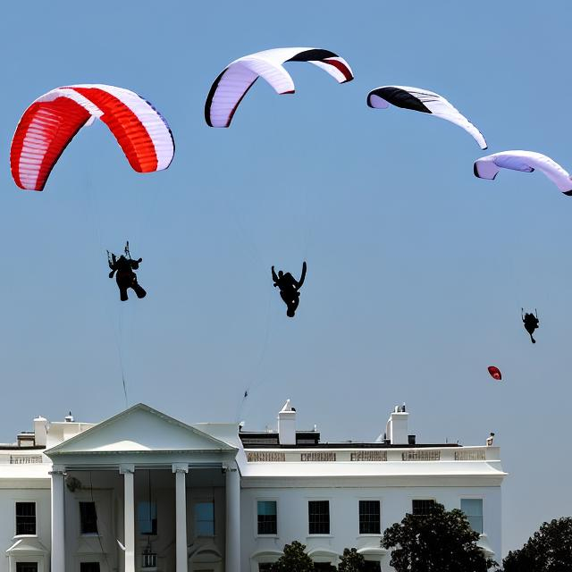 Prompt: 911 hamas paragliders flying over the White House