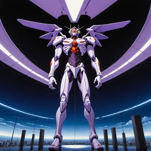 Prompt: giant Sahaquiel from Neon Genesis Evangelion, overhead lighting, wide angle view, surreal background proportions, infinity vanishing point